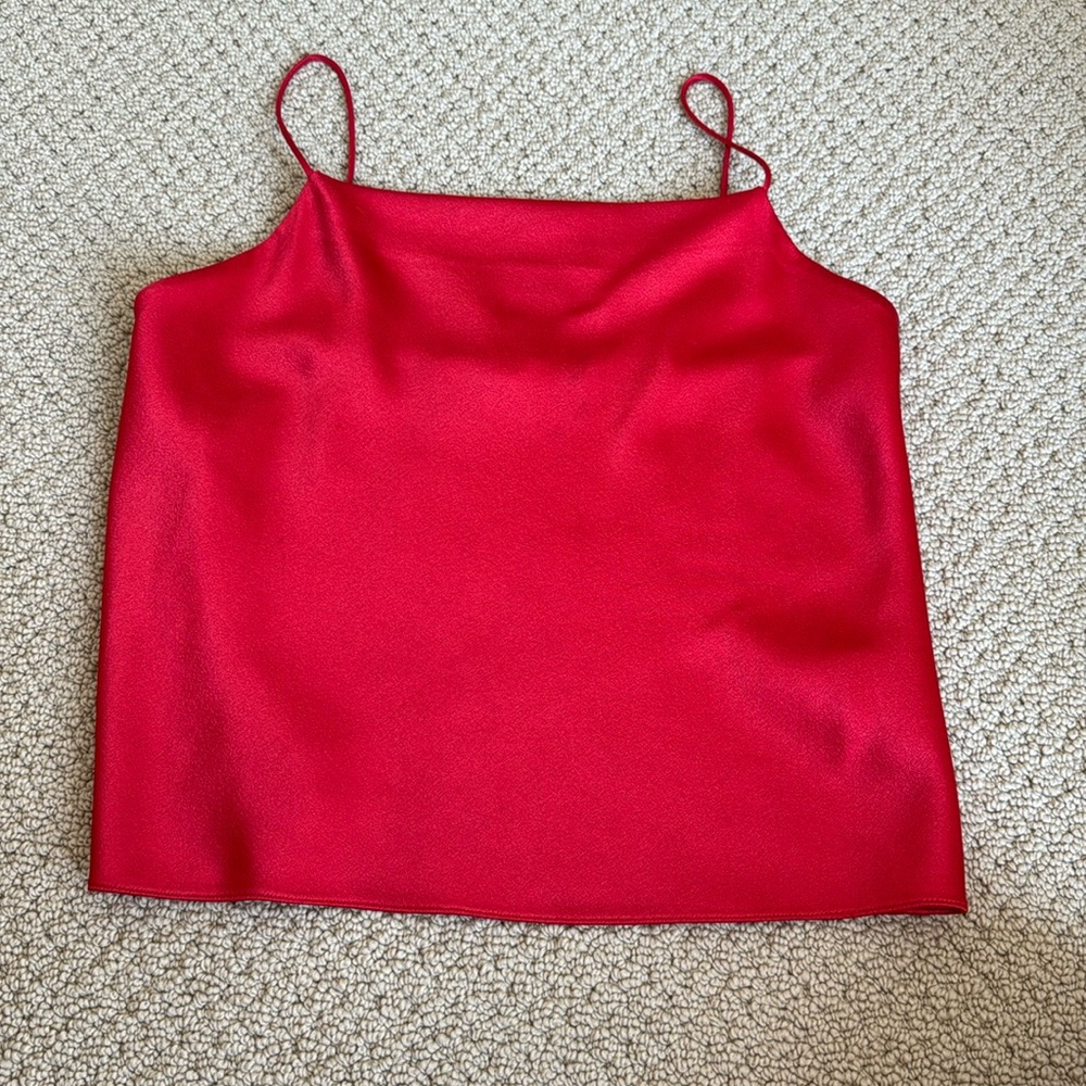 Alice and Olivia red silk blouse cowl neck size XS